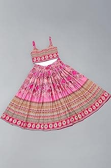 E-Sqare Kids Girls Multicolour Bandhani Print Lehenga Choli Set | Ethnic Wear Dress | Readymade Clothing Set | 2 to 8 Years